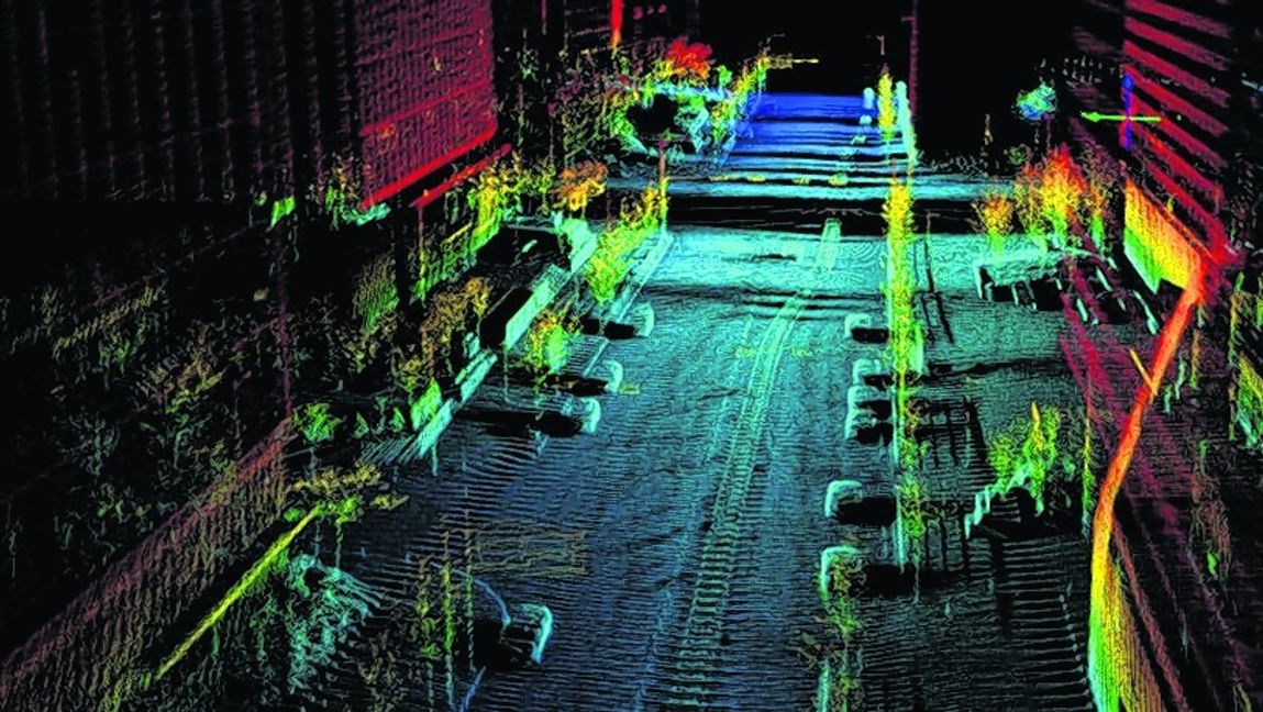 So sehen die Sensoren, die helfen sollen, die Position eines autonom fahrenden Busses zu bestimmen, die Umgebung. Bild: z