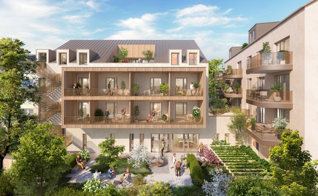 So soll der Innenhof des Hospizes an der Talstraße einmal aussehen: Ein breiter Gang direkt ins Grüne, zu einem schmucken Garten, der eine „Oase der Ruhe“ sein soll. Bild: Steinhoff/Haehnel Architekten Stuttgart
